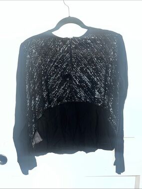 H&M Black Sequin Front Sheer Long Sleeve Top